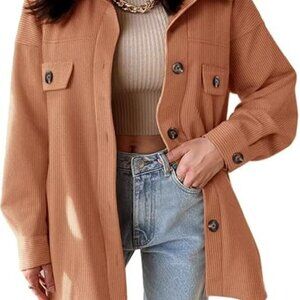 VICHYIE Womens Corduroy Shacket Orange-Brown Color | Size Medium